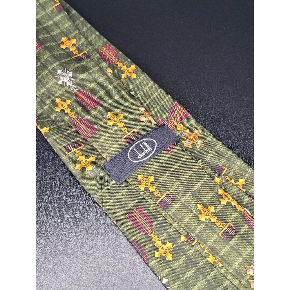 Vintage Alfred Dunhill Silk Tie Green Medal Pattern Autumn 1997